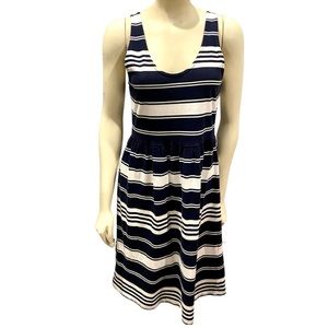 J Crew Fit & Flare Tank Top Knit Dress // Navy & Cream Striped Dress // Medium